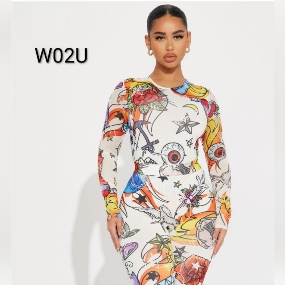 Fashion Nova Multicolor Graphic Jumpsuit